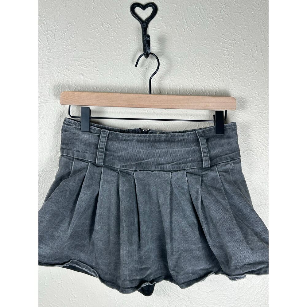 Vintage Y2K Micro Mini Skirt Size Small Skort Black Denim Skater Preppy Grunge - Picture 2 of 10